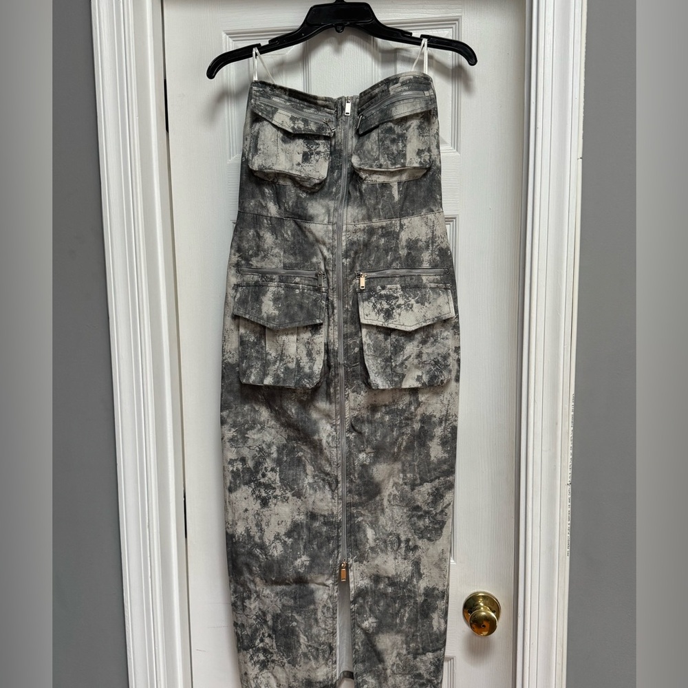 Gray Camouflage Strapless Dress